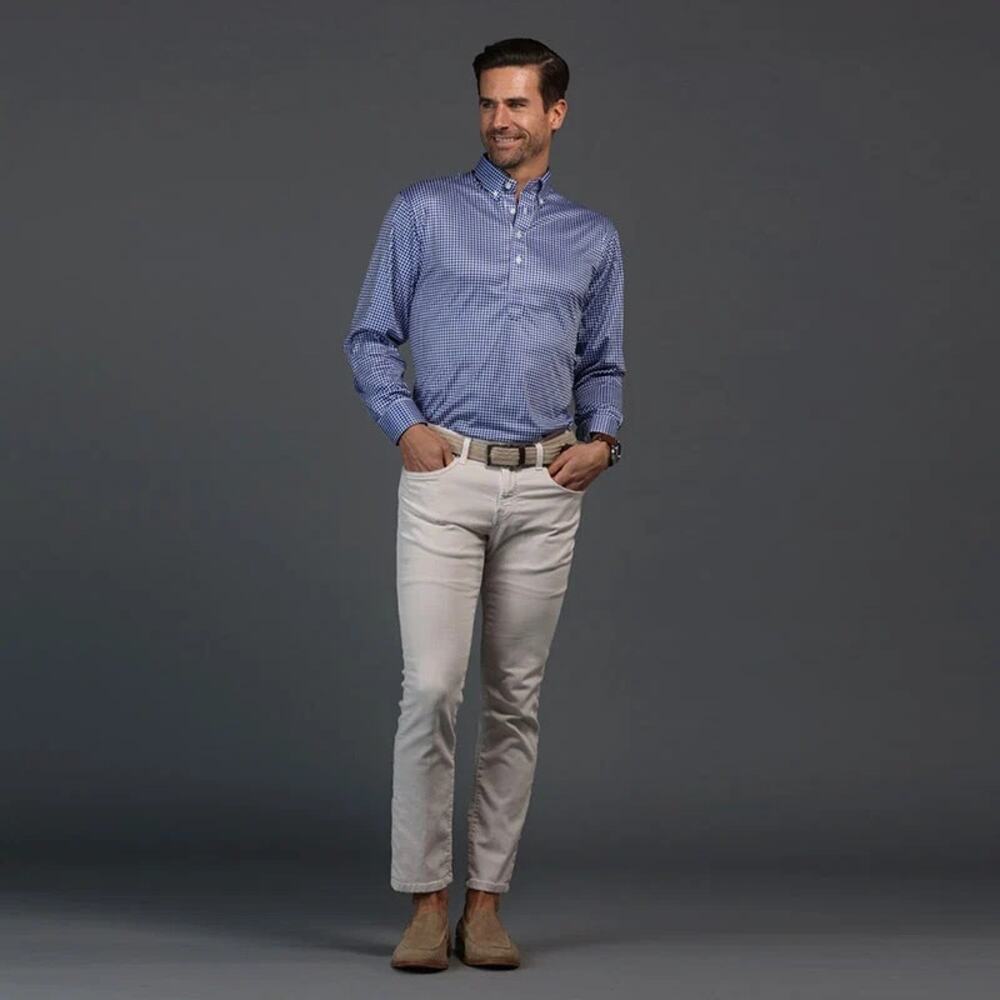 NWT Collars & Co Oxford Button Down Collar Polo Long Sleeve Blue Gingham L